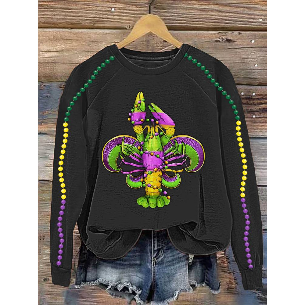 Mardi Gras Crayfish Print Casual Cozy Sweatshirt