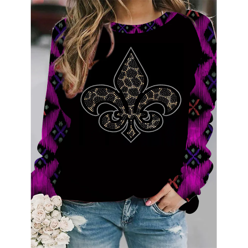 Mardi Gras Crystal Leopard Pattern Sweatshirt