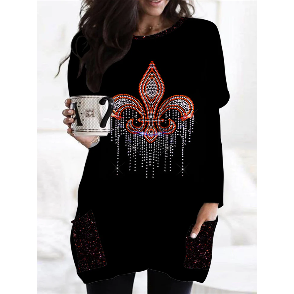 Mardi Gras Crystal Pattern Loose Tunic With Pockets