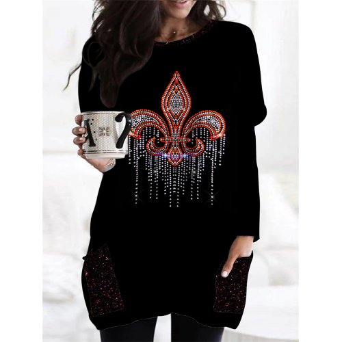 Mardi Gras Crystal Pattern Loose Tunic With Pockets