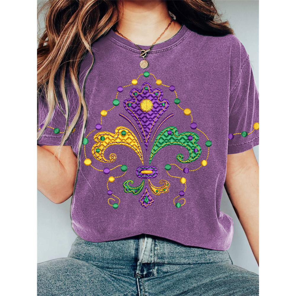 Mardi Gras Embroidery Art Casual Cozy T-Shirt