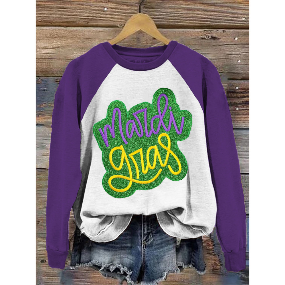 Mardi Gras Embroidery Plunger Sleeve Sweatshirt