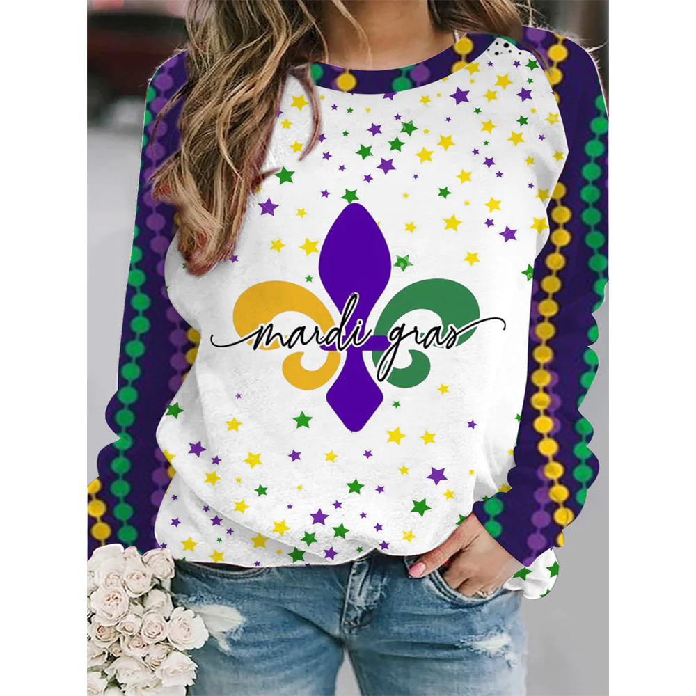Mardi Gras Fleur De Lis Beads Stars Sweatshirt