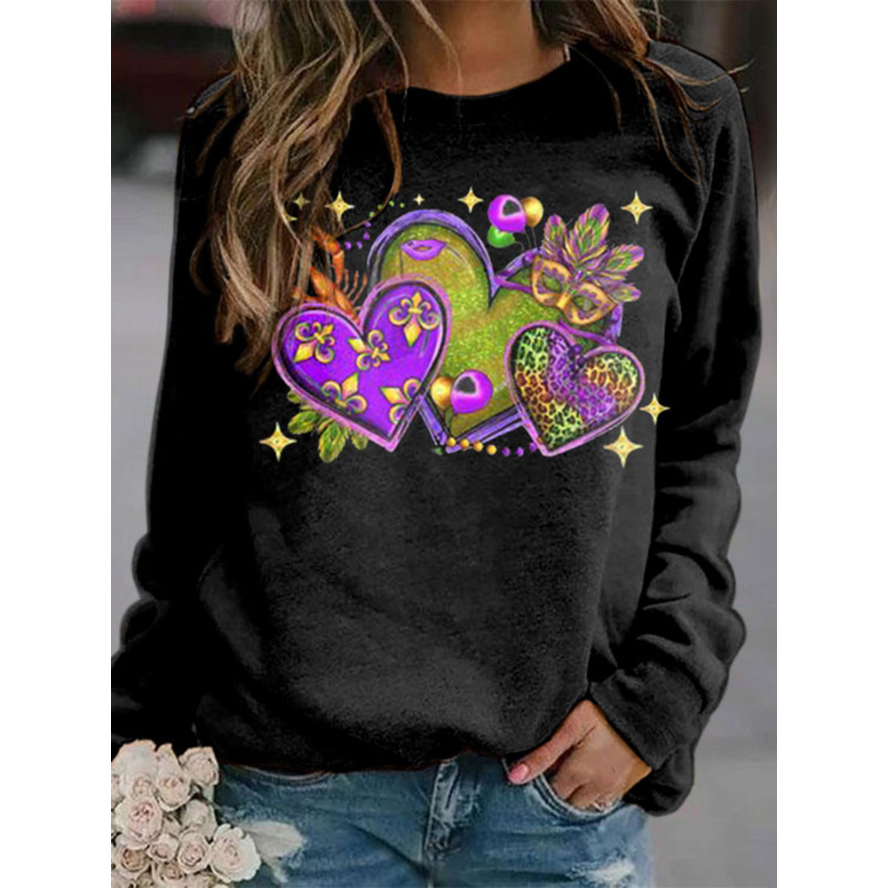 Mardi Gras Gradient Heart-Shape Print Sweatshirt