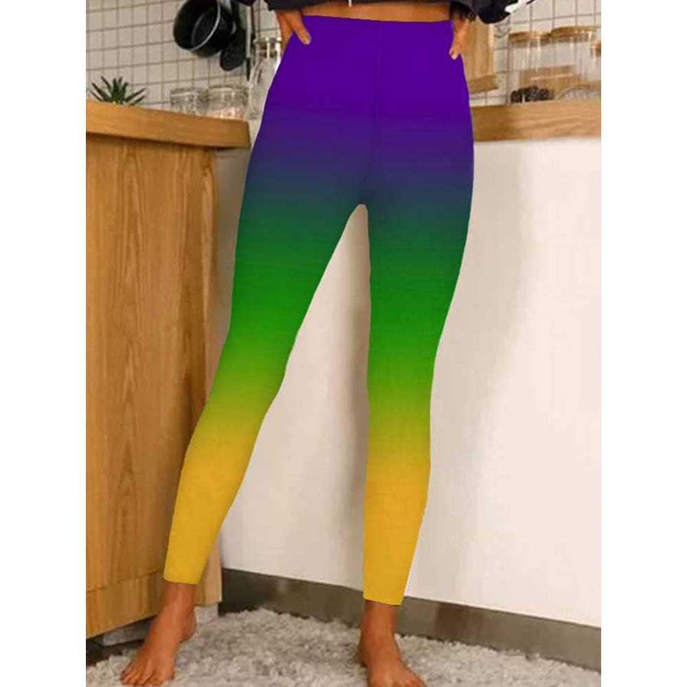 Mardi Gras Gradient Print Casual Leggings