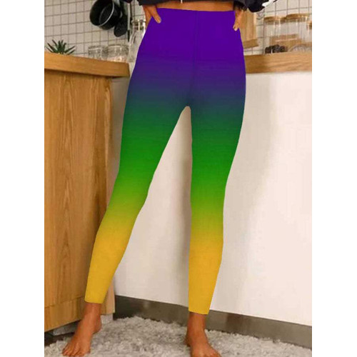 Mardi Gras Gradient Print Casual Leggings