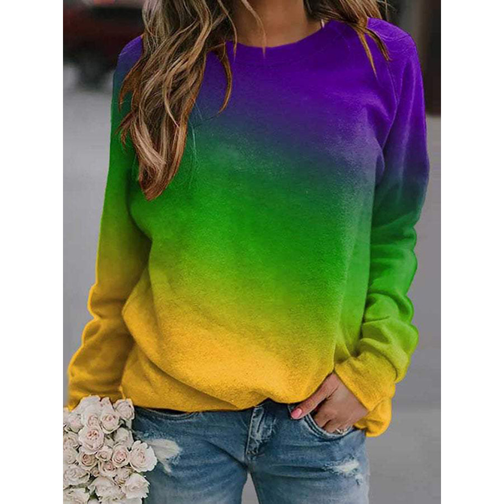 Mardi Gras Gradient Print Long Sleeve Casual Sweatshirt