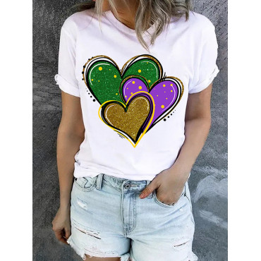 Mardi Gras Green Purple Yellow Heart Shaped T-Shirt