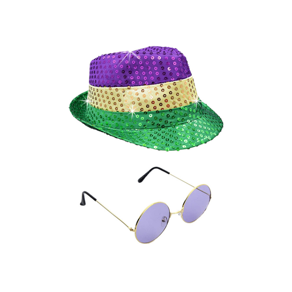 Mardi Gras Hat And Glasses Two-Piece Set