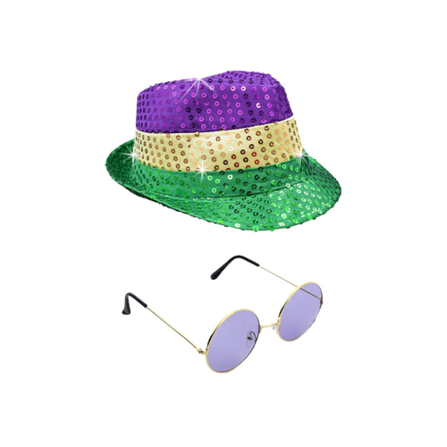 Mardi Gras Hat And Glasses Two-Piece Set