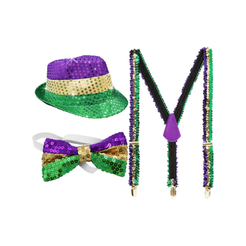 Mardi Gras Hat Bow Tie And Strap Accessories Set