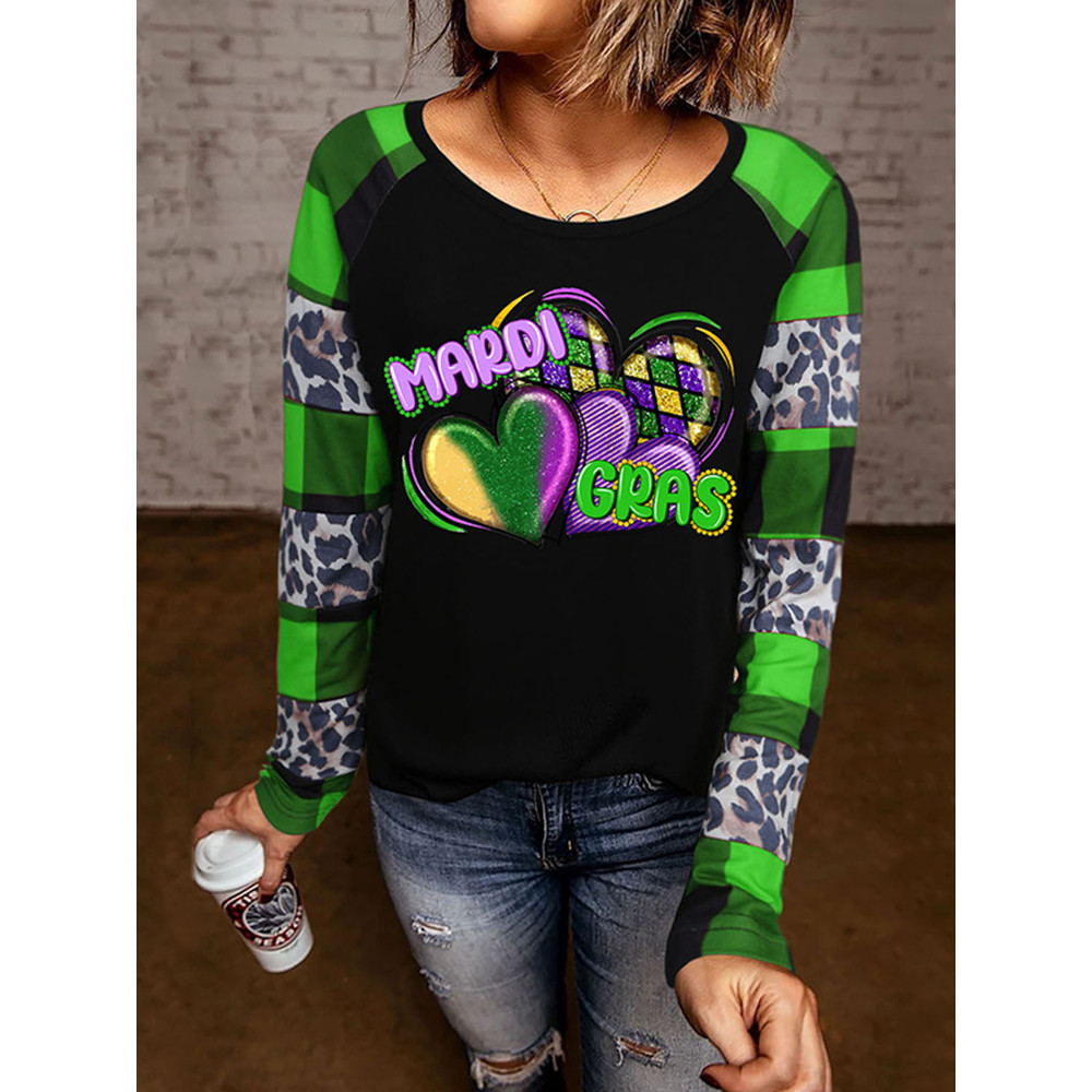 Mardi Gras Heart Print Causal T-Shirt