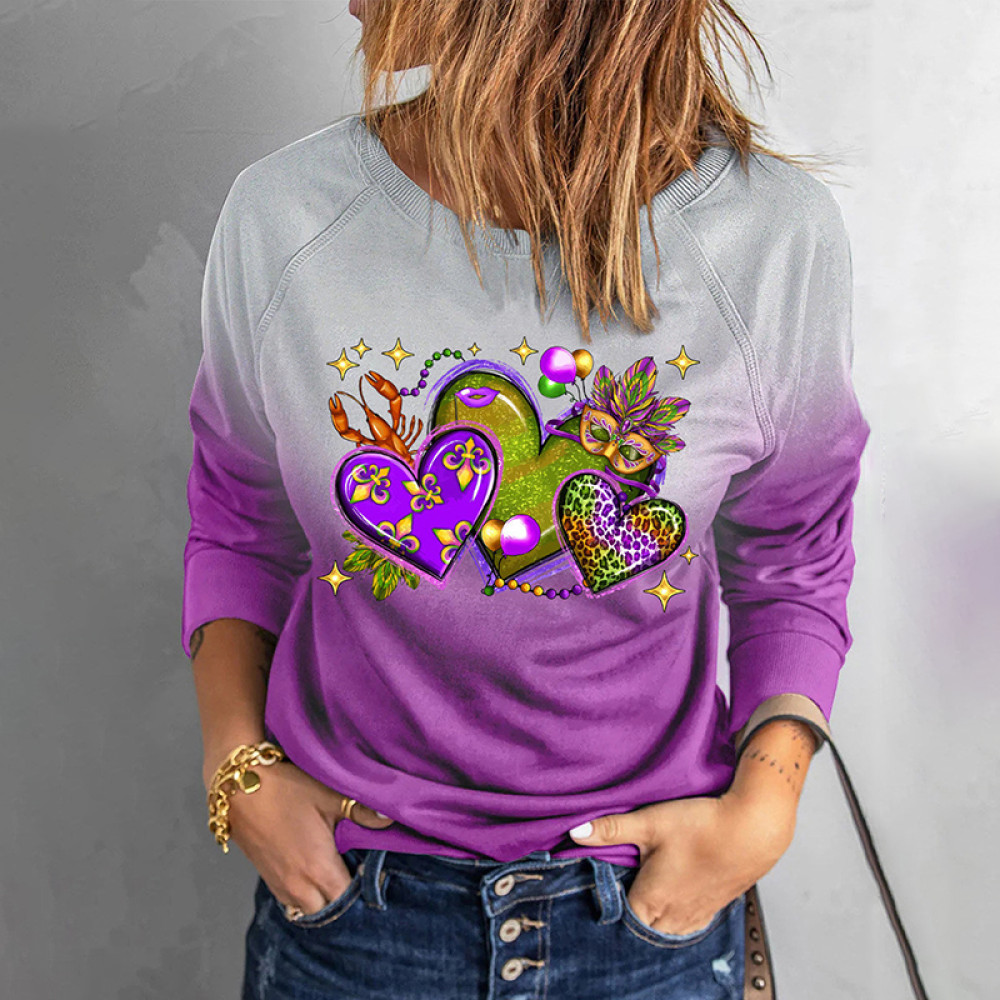 Mardi Gras Heart Shaped None Round Neck Sweatshirt