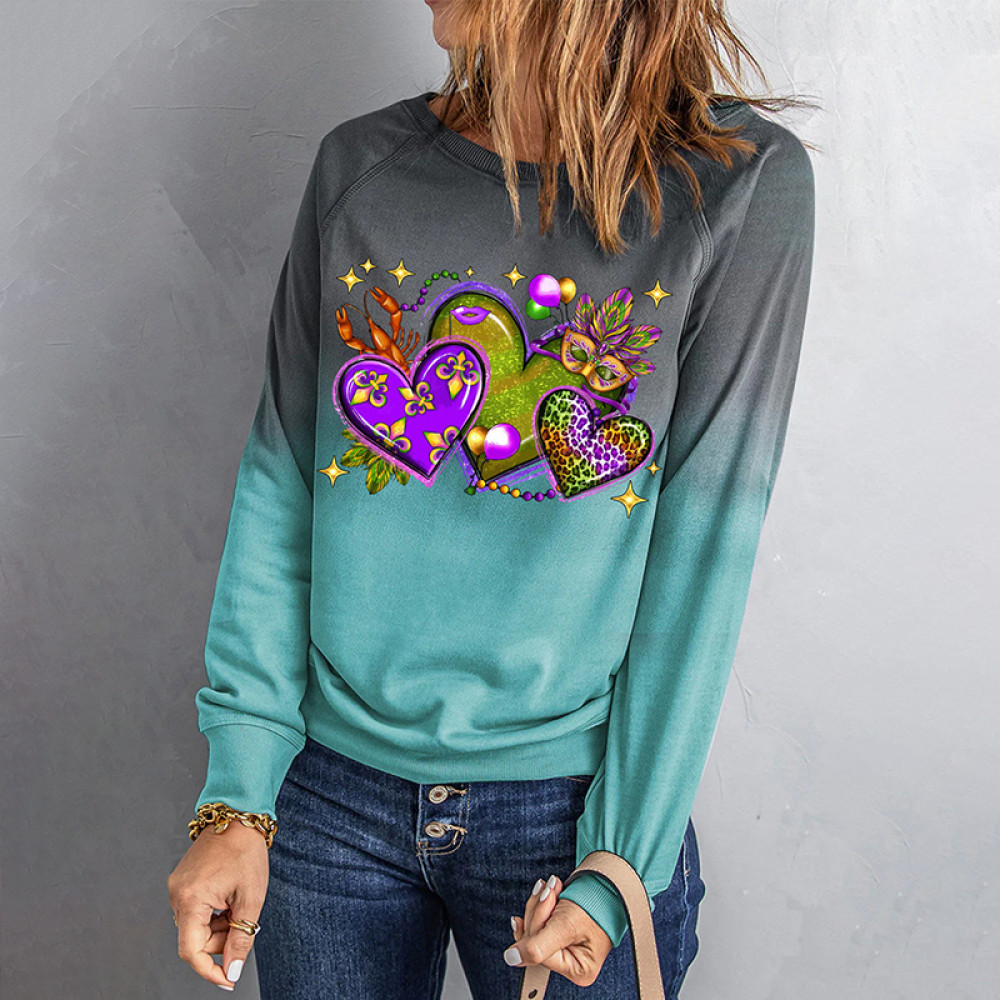 Mardi Gras Heart Shaped None Round Neck Sweatshirt