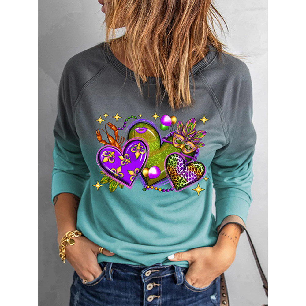 Mardi Gras Heart Shaped None Round Neck Sweatshirt