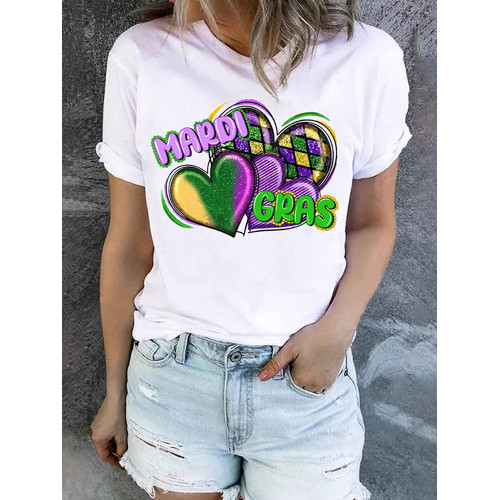 Mardi Gras Heart-Shaped T-Shirt