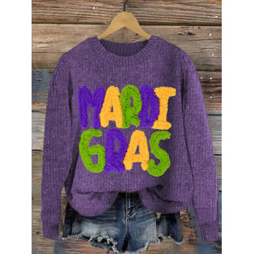 Mardi Gras Knit Pattern Crew Neck Cozy Sweater
