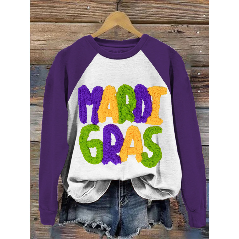 Mardi Gras Knit Pattern Plunger Sleeve Sweatshirt