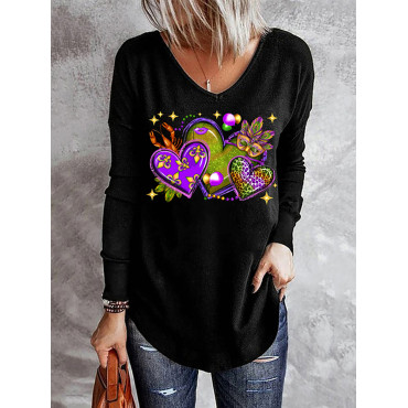 Mardi Gras Leopard Plaid Round Neck T-Shirt