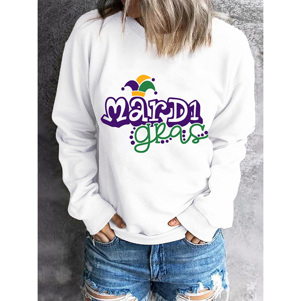 Mardi Gras Letter Long Sleeve Casual Sweatshirt