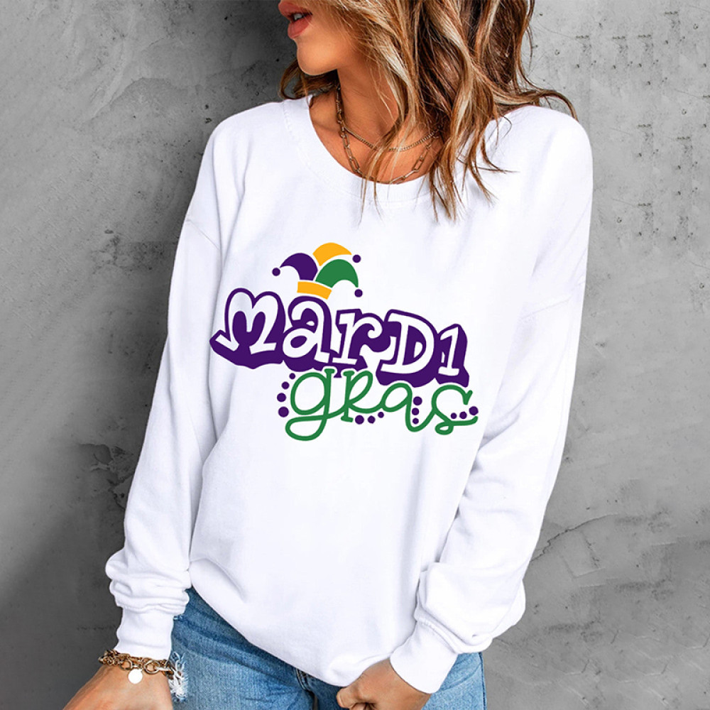 Mardi Gras Letter Long Sleeve Casual Sweatshirt