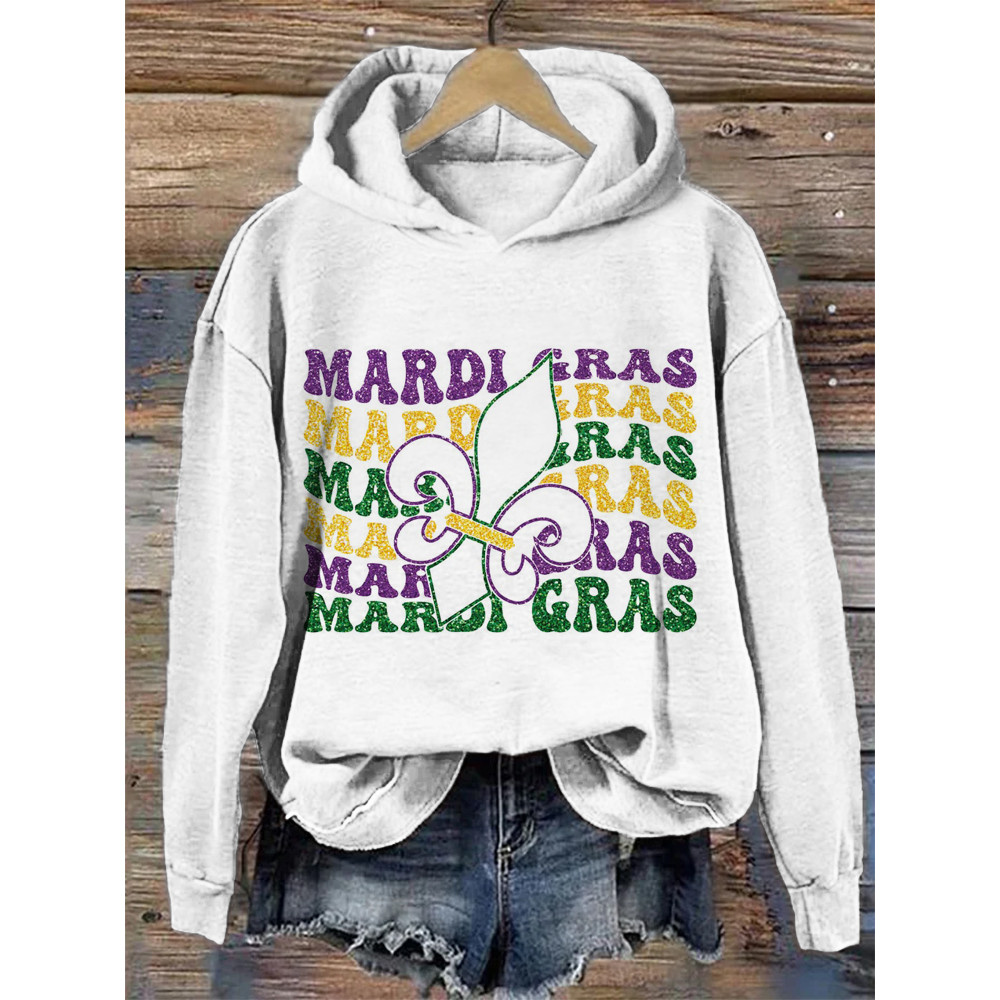 Mardi Gras Letter Print Hooded Sweatshirt