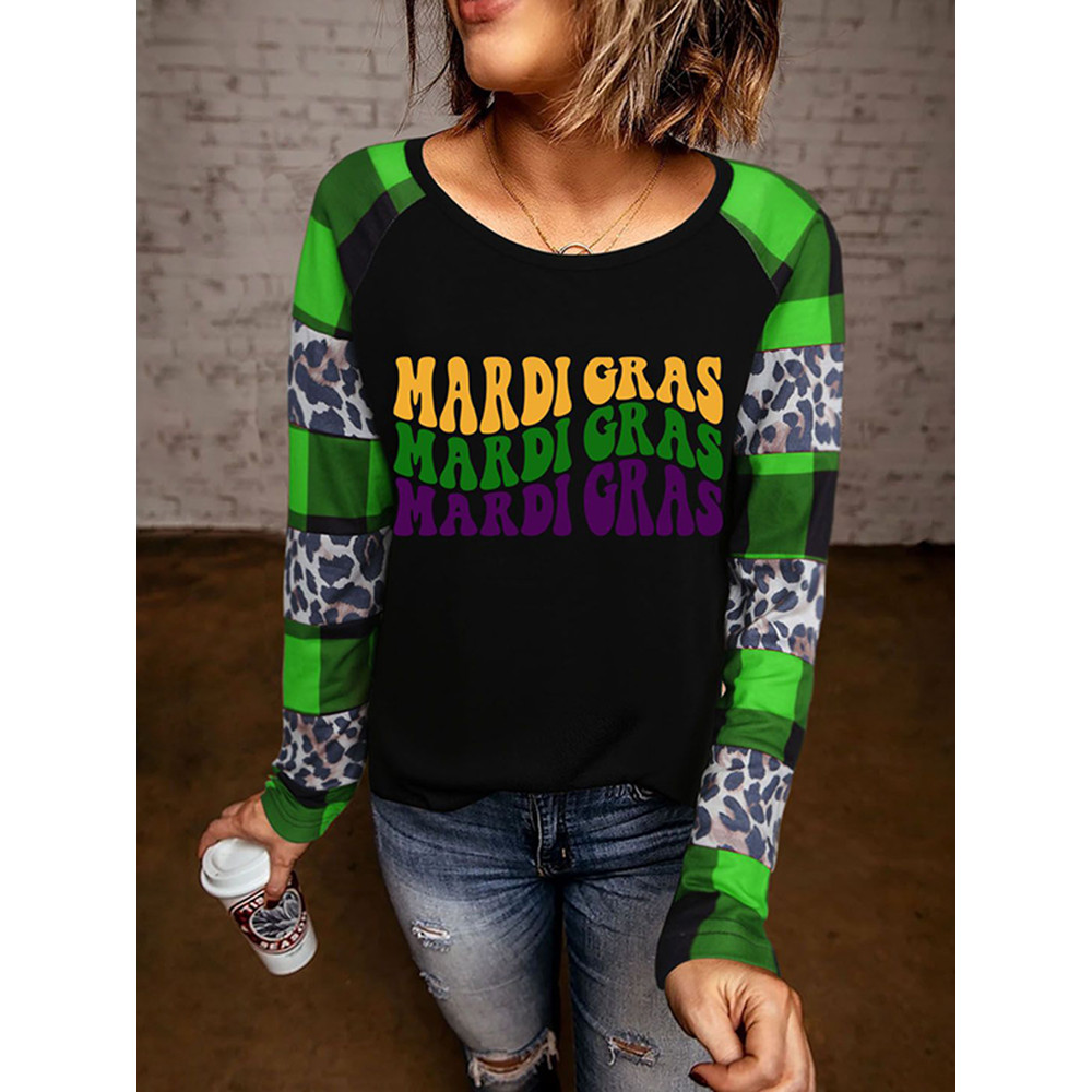 Mardi Gras Letters Print Causal T-Shirt