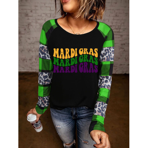 Mardi Gras Letters Print Causal T-Shirt