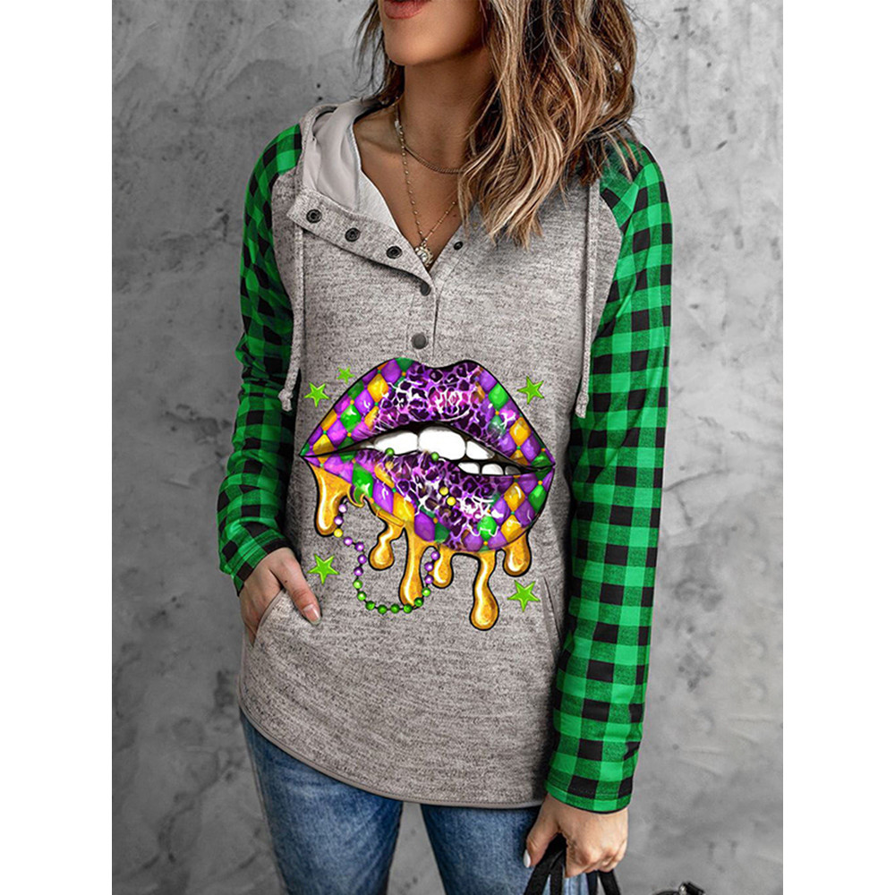 Mardi Gras Lip Graphic Shift Casual Hoodies