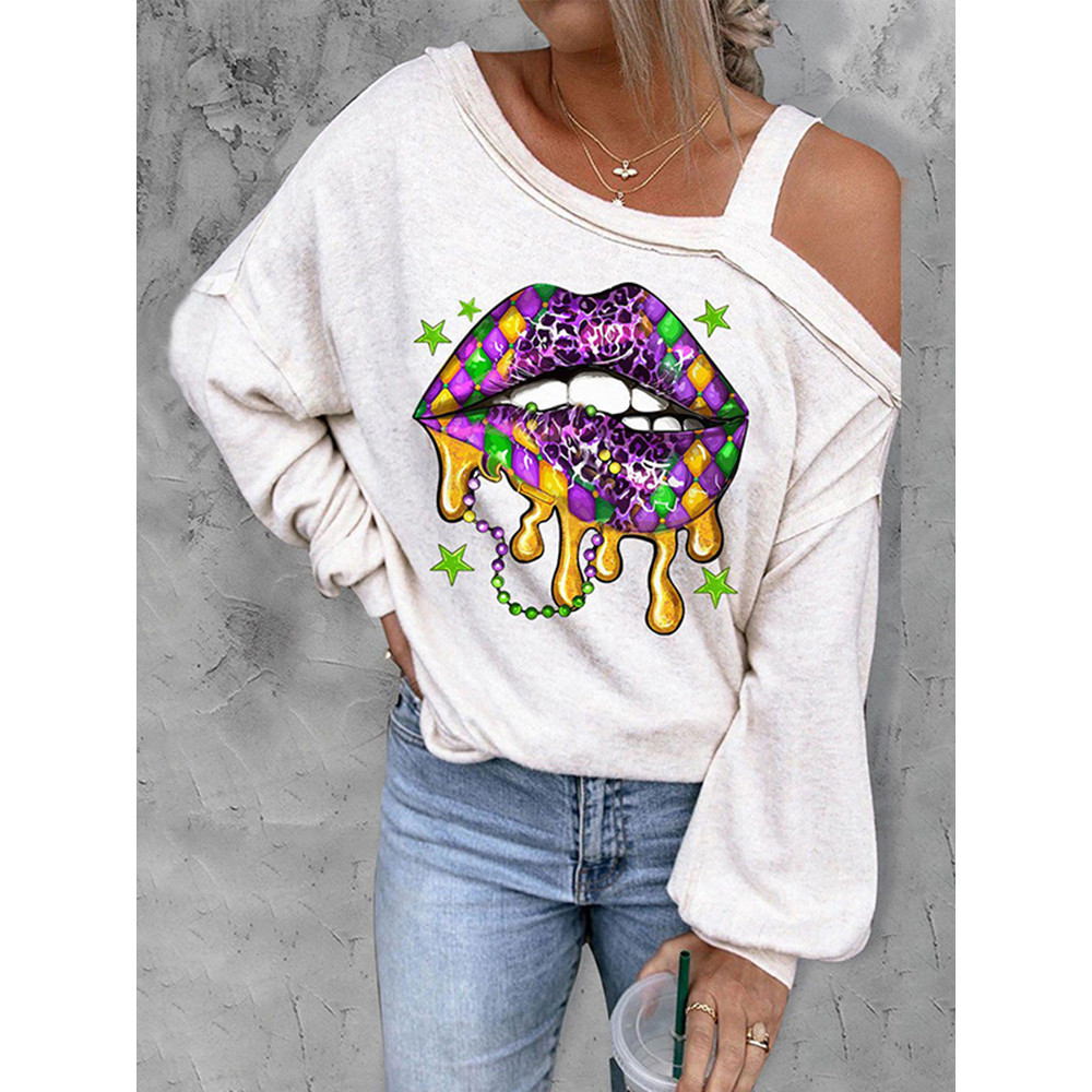Mardi Gras Lips Carnival Asymmetrical T-Shirt