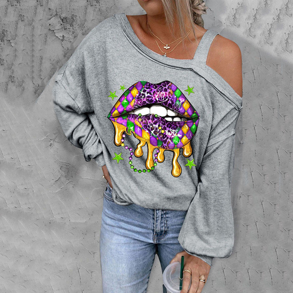 Mardi Gras Lips Carnival Asymmetrical T-Shirt
