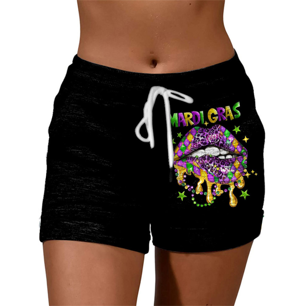 Mardi Gras Lips Print Shorts