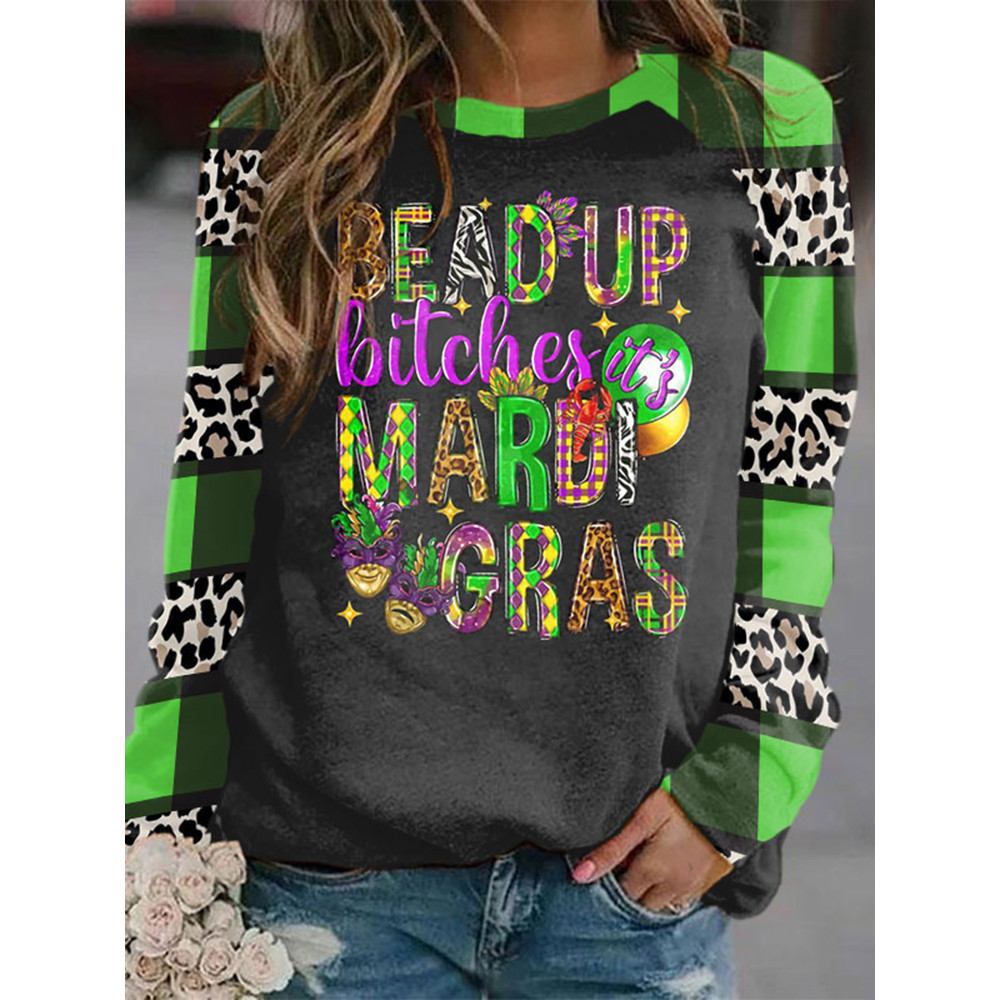 Mardi Gras Plaid Print Sweatshirt