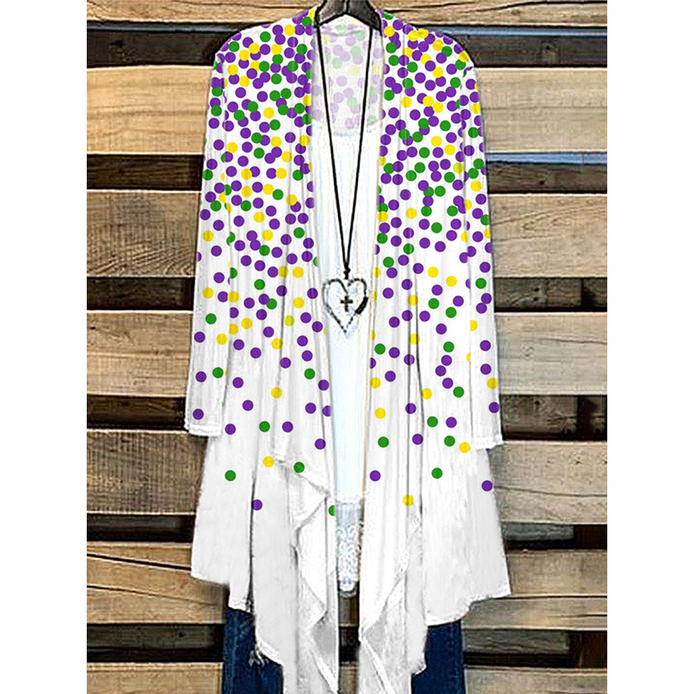 Mardi Gras Polka Dot Print Casual Cozy Loose Cardigan