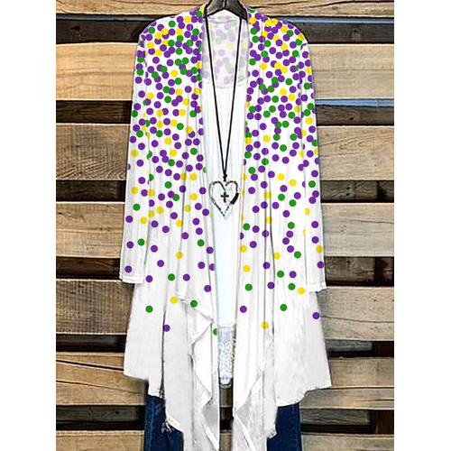 Mardi Gras Polka Dot Print Casual Cozy Loose Cardigan