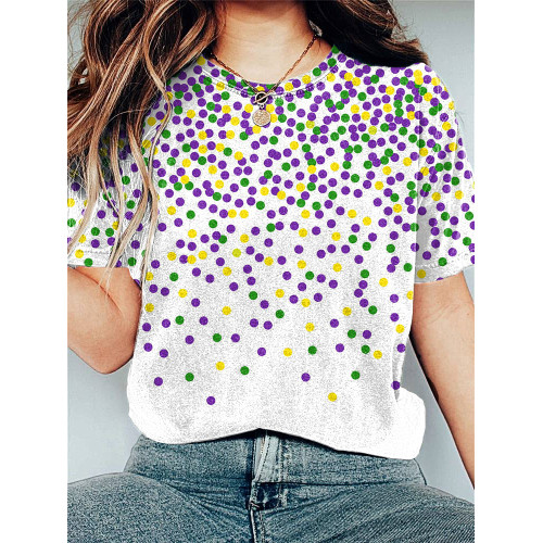 Mardi Gras Polka Dot Print Casual Cozy T-Shirt