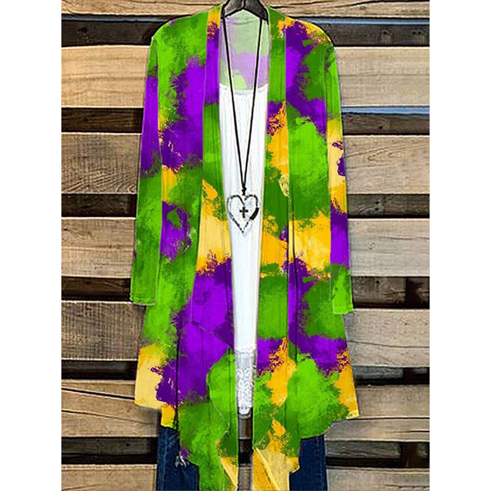 Mardi Gras Print Casual Cozy Cardigan