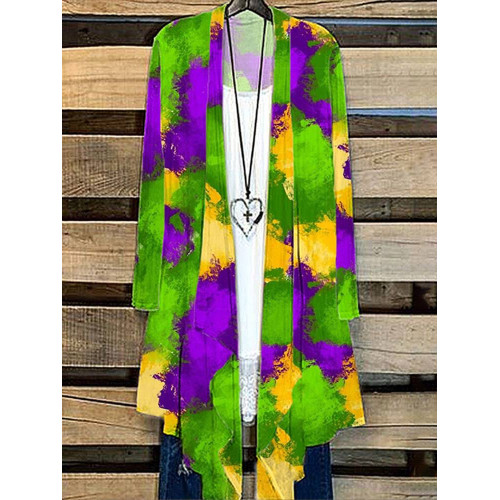 Mardi Gras Print Casual Cozy Cardigan