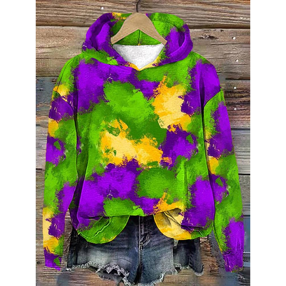 Mardi Gras Print Casual Cozy Hoodie