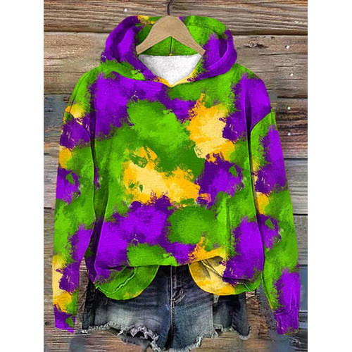 Mardi Gras Print Casual Cozy Hoodie