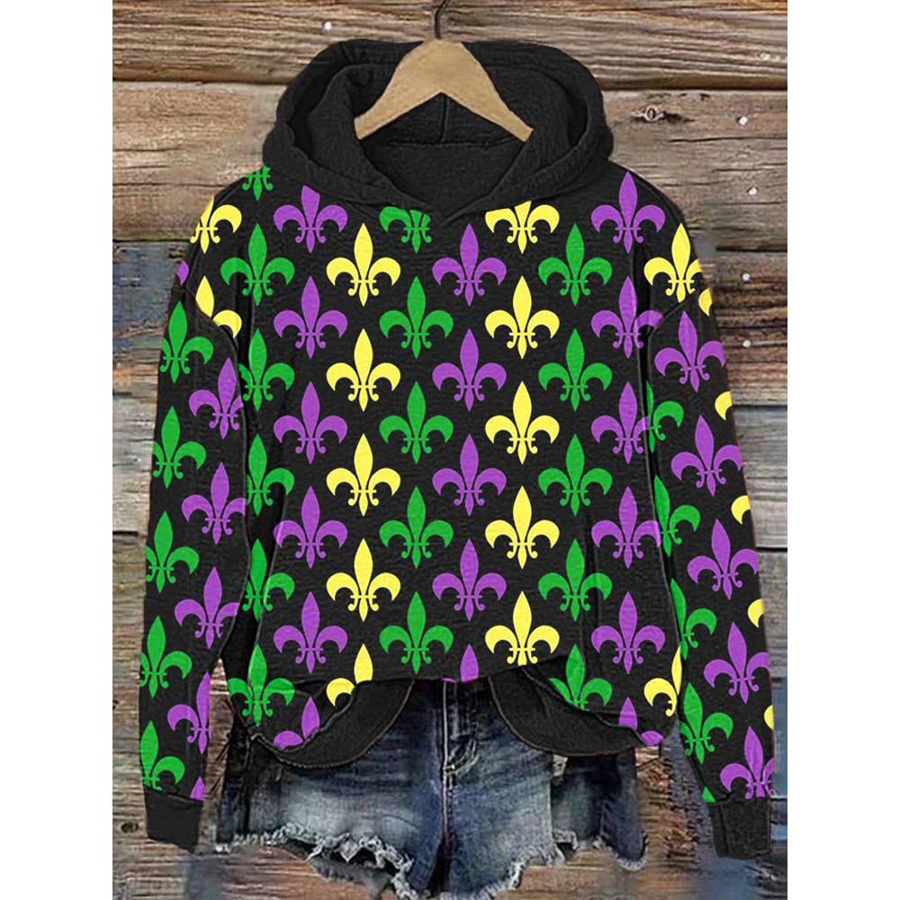 Mardi Gras Print Casual Cozy Hoodie