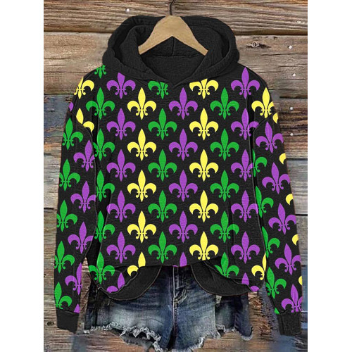 Mardi Gras Print Casual Cozy Hoodie