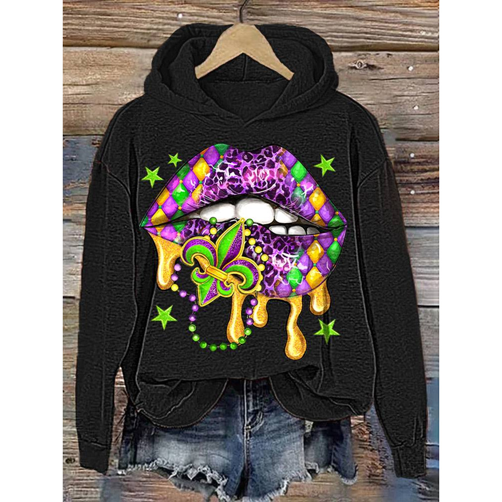 Mardi Gras Print Casual Cozy Hoodie