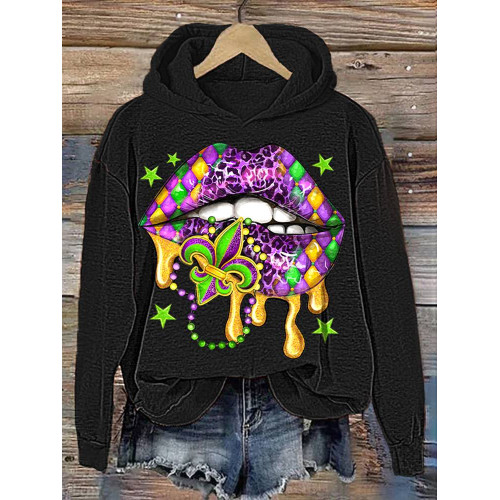 Mardi Gras Print Casual Cozy Hoodie