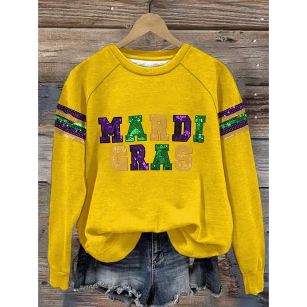 Mardi Gras Print Casual Cozy Sweatshirt