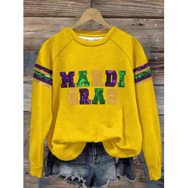 Mardi Gras Print Casual Cozy Sweatshirt