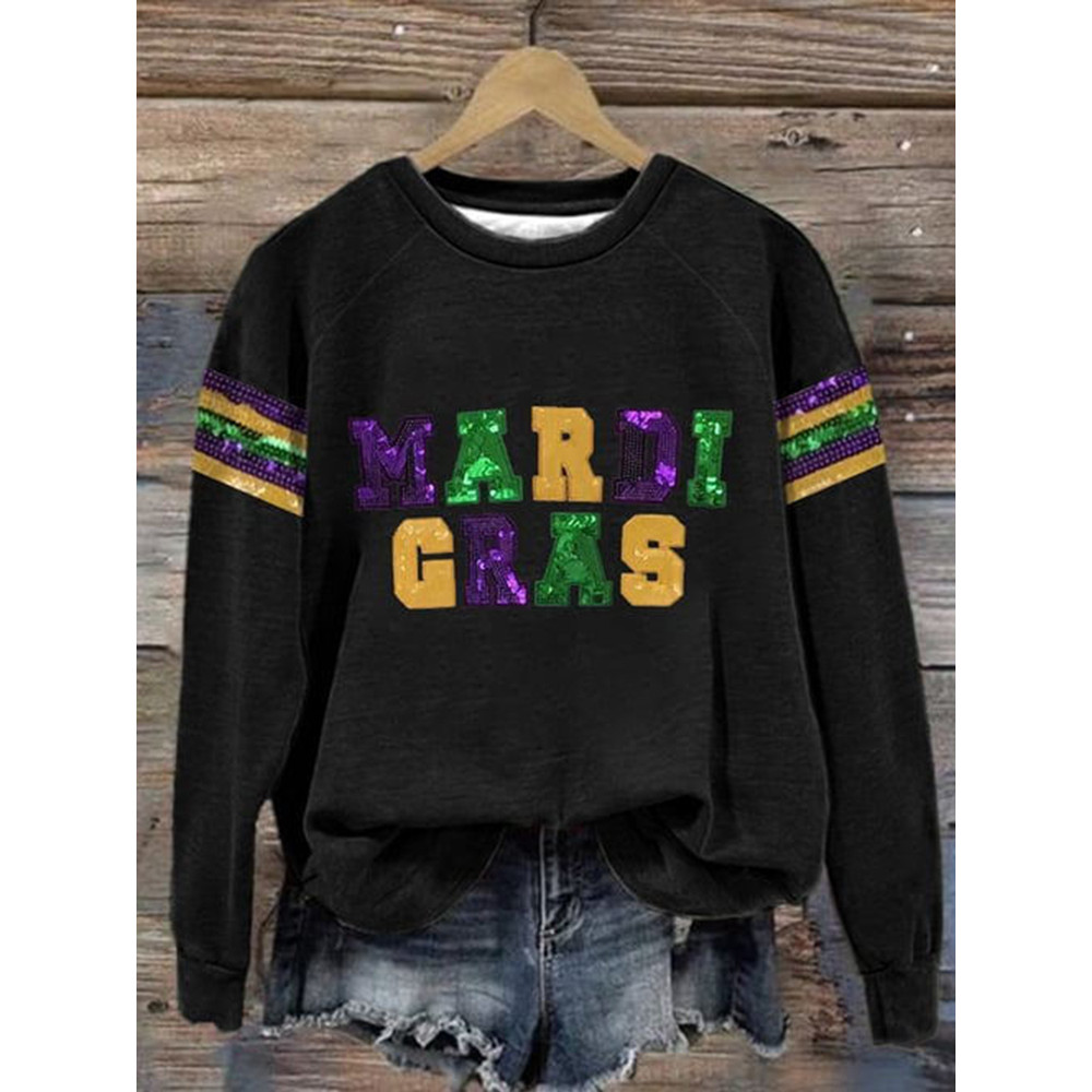 Mardi Gras Print Casual Cozy Sweatshirt