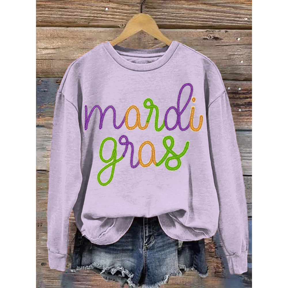 Mardi Gras Print Casual Cozy Sweatshirt