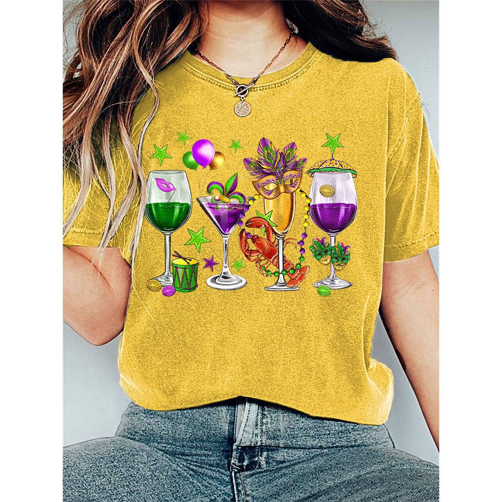 Mardi Gras Print Casual Cozy T-Shirt