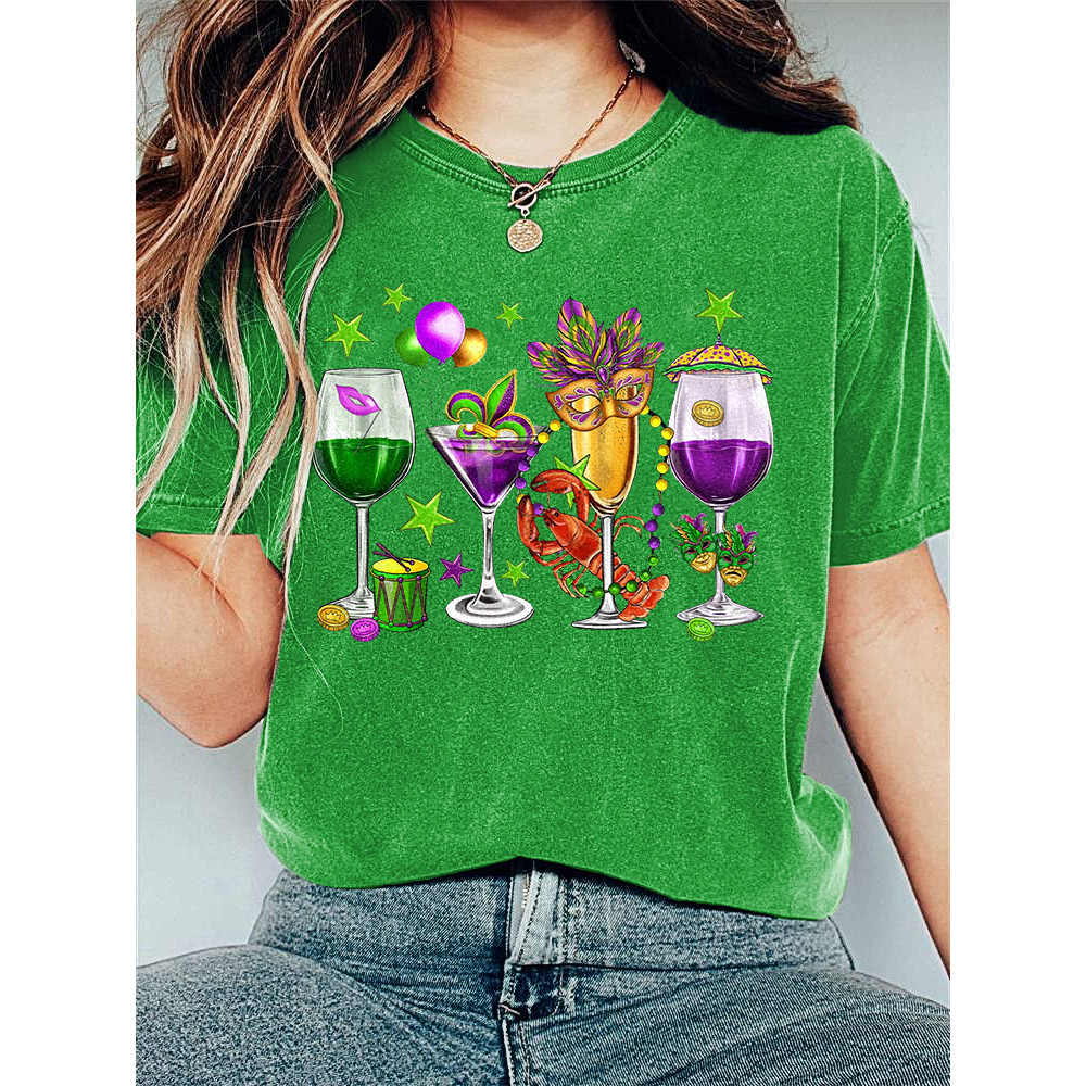 Mardi Gras Print Casual Cozy T-Shirt
